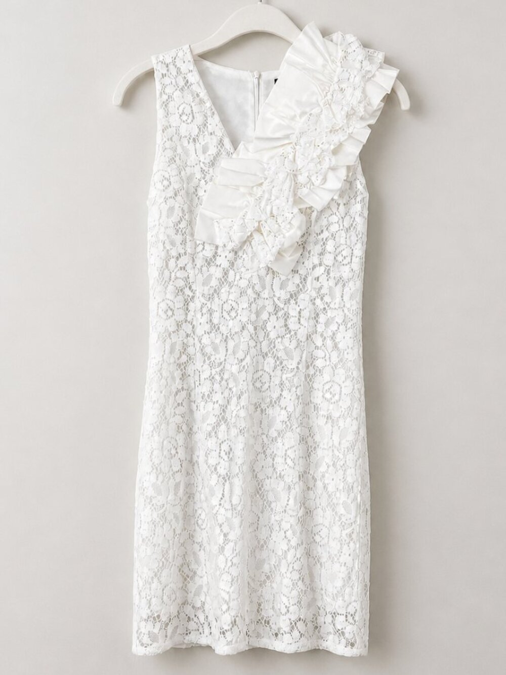 MSGM White Asymmetric Ruffle Lace Sheath Dress | Size IT 38 (US 4, XS)